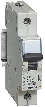 Legrand 403576 Interrupteur automatique magnétique thermique, 1P, 16 A, courbe C, 6 kA, 1 module, TX3
