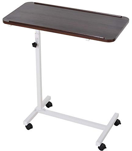 HOMCOM Height Adjustable Over Bed Table with Wheels, C Shaped Laptop Desk, Portable Hospital Bed Table for Living Room, Bedroom, Brown