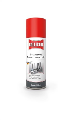 BALLISTOL 25260 Premium Rostschutz-Öl PROTEC 200ml Spray – Schmierwirkung, ohne Wachs, säurefrei – Pflege, Wartung, Farblos | Flüssiges Rostschutz-Sprühöl, Schmierwirkung, ohne Wachs, säurefrei, Pflege, Wartung, Wartung und Schutz, verharzt nicht