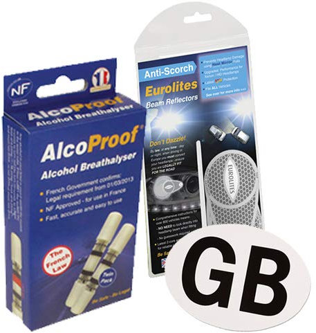 Family Motoring & Leisure Eurolites Headlamp Beam Adaptors Headlight Converters + 2 French Alcoproof Breathalysers + UK National Sticker
