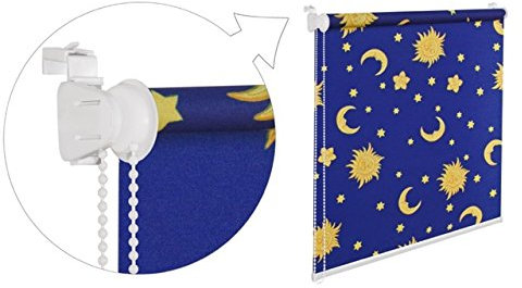 KS Handel 24 KINDERFENSTERROLLO Sterne 120 cm BREIT 150 cm LANG BLAU GELB VERDUNKLUNG 50% SICHTSCHUTZROLLO INKL. SEILZUG FENSTERROLLO KLEMMROLLO 120x150 cm KINDERROLLO