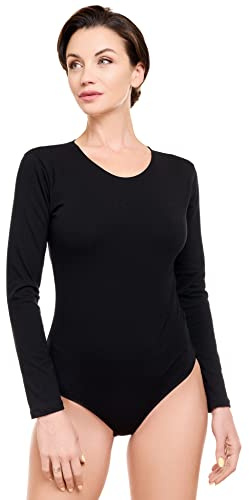 Evoni Damen Body langarm I blickdichter Bodysuit mit Rundhals für Frauen I Langarmbody in verschiedenen Farben I Body Shaper aus Baumwolle I Jumpsuit
