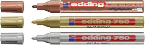 Edding – Lackmarker mit Rundspitze, Inhalt: 3 Stück, Farben: Gold, Silber, Bronze (Kupfer) broze silber gold
