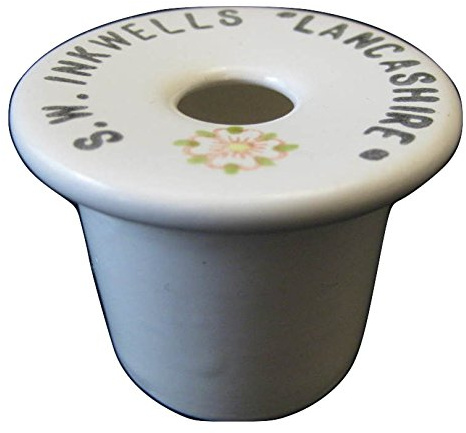 White China school desk inkwell ink pot insert with advertisement LANCASHIRE