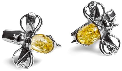 Bumble Bee Manschettenknöpfe in Silber und Gelb Bernstein