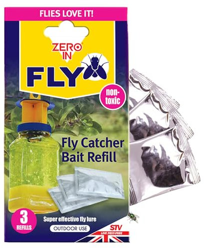 Zero In Fly Catcher Fly Bait Refill Sachets for Fly Max Fly Catcher - Non-Hazardous Fly Attractant for Outdoor Use - Super Effective, Lasts 2-3 Weeks - Attracts Flies from Up to 10m Radius, 3 Pack