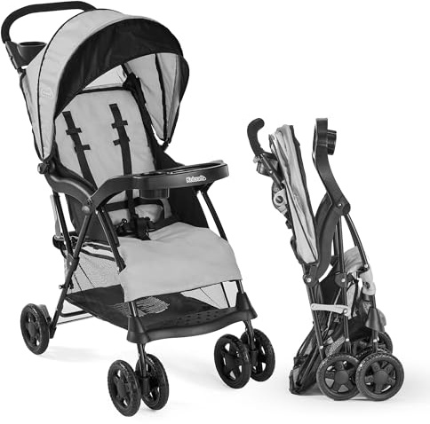 Kolcraft Cloud Plus Lightweight Umbrella Stroller for Toddlers with Reclining Seat, Large Storage Basket, Canopy, Infant & Parent Trays, Compact Fold for Summer Travel, Durable Frame, Slate Gray