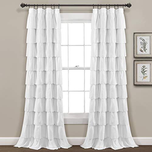 Lush Decor Bianco Tenda per Finestra con Volant, Stile Shabby Chic, per Soggiorno, Sala da Pranzo, Camera da Letto (Singolo), 213,4 x 127 cm, Colore, Tessuto, 84L Panel
