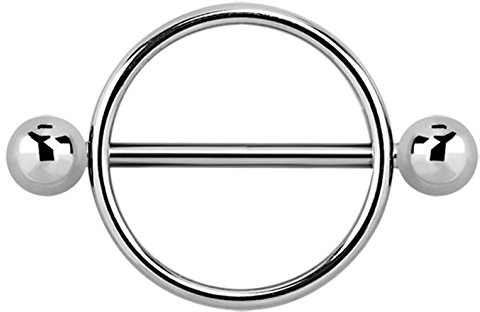 Brust Piercing Schmuck Schild, Öffnung 12-16 mm wählbar, 316l Stahl Ring mit Stab und Kugeln