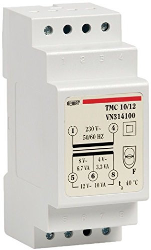 VEMER VN314100 TMC 10/12 - Trasformatore 12V per Servizio Continuo, Installazione su Barra DIN, Potenza 10V, Bianco