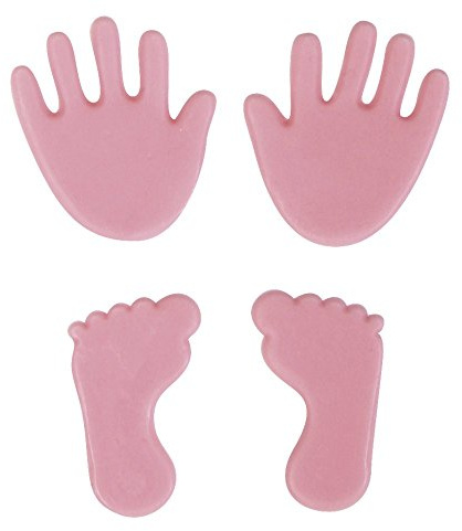 RAYHER HOBBY Rayher 31438262 Wachsmotiv Babyfüße/-hände, ca. 1,5 cm, Btl. 2 Babyhände aus Wachs und 2 Babyfüße aus Wachs, Kerzen verzieren, Verzierwachs, Wachsmotiv für Kerzen, rosé