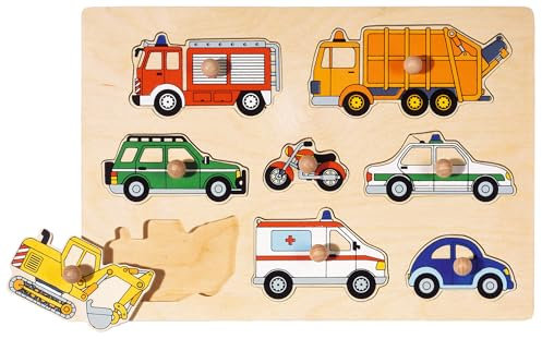 Goki 57996 - Steckpuzzle - Verkehrsmittel, Bunten Fahrzeugen |