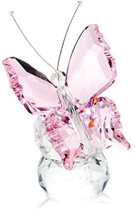 H&D HYALINE & DORA Farfalla volante in cristallo con base a sfera Figurine Collezione in vetro artistico Ornamento Fermacarte in vetro per animali per regali di Natale (rosa)