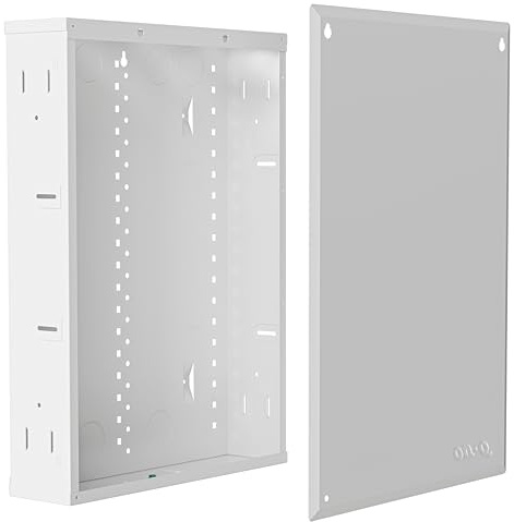Legrand - OnQ 20 Inch Cable Management, In-Wall 20-Gauge Media Box, Structured Wiring Enclosure with 2.5 Inch Openings for Wires, Glossy White, EN2000