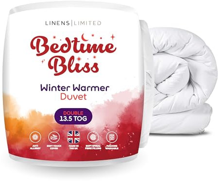 Linens Limited - Double Duvet 13.5 Tog, Made in the UK, Bedtime Bliss, Winter Warmer Quilt, Soft and Comfy, Hollowfibre, Machine Washable (White)