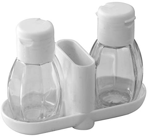 FACKELMANN Menage Salz- und Pfefferstreuer mit Zahnstocherbehälter, Glas, Weiß, 55 x 55 x 25 cm, 3-Einheiten, 47310