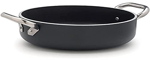 Pentole Agnelli ALSA2106SSPI28 Alblack Casseruola Bassa, in Alluminio, Spessore 5 mm, Fondo Induzione da 10 mm, con 2 Manici in Acciaio Inossidabile, 28 cm, Nero