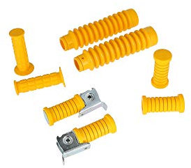 Set: Lenkergriffe + Fußrasten + Faltenbalg in Gelb - für Simson S50, S51, S70, S53, S83