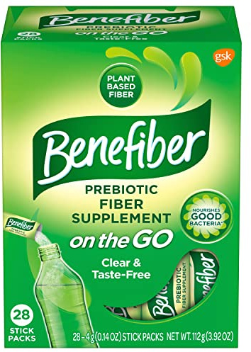 Benefiber On The Go Prebiotic Fiber Supplement Powder for Digestive Health, Daily Fiber, Unflavored - 28 Sticks (3.92 Ounces)