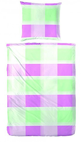 Hahn Baumwoll-Seersucker Bettwäsche Karo pink 135x200 cm + 80x80 cm