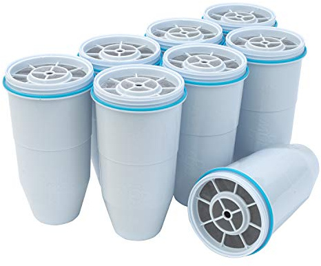 ZeroWater 5-stegs vattenfilter ersättning, vattenberedare dricksvatten – NSF-certifierad för att minska bly, andra tungmetaller och PFOA/PFOS – vattenfilterpatroner, 8-pack, vit