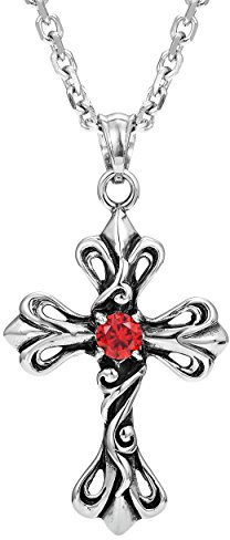 Vintage Collier Pendentif Croix Royale Celtique protectrice, Cubic Zirconia (Argent Rouge)