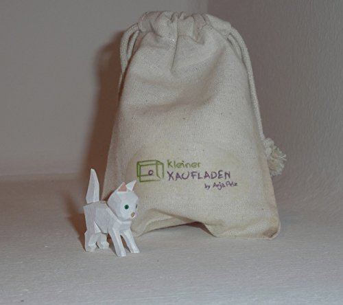 Lotte Sievers-Hahn Katze hell/weiß stehend mit Baumwollbeutel Krippenfigur