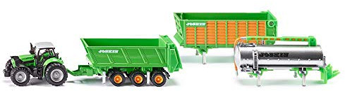 Siku 1848, DEUTZ-FAHR Traktor mit Joskin Anhängerset, 1:87, Metall/Kunststoff, Grün, 5-tlg, Mit Wechselsystem