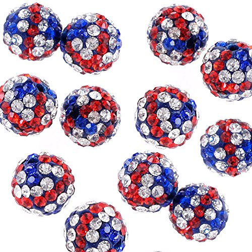 RUBYCA UK Union Jack Flag Czech Crystal Round Disco Ball Clay Beads fit Shamballa Jewelry (100pcs, 10mm)