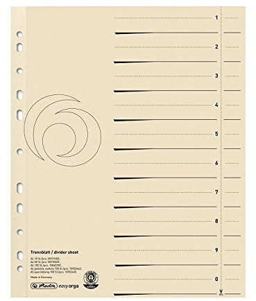 Herlitz 10840205 Trennblatt A4, Manilakarton, 180 g/qm, chamois (20x 100)