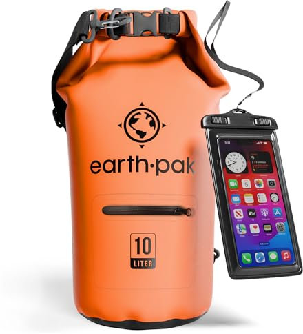 Earth Pak-Torrent Series Waterproof Dry Bag Keeps Gear Dry for Kayaking, Boating, Hiking, Camping and Fishing with Waterproof Phone Case (Orange, 10L)