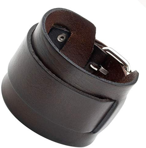 PiercingJak Breite Leder Echtleder Armband Armreifen Manschette Armband verstellbaren 7.2-9 Unisex Punk Biker Rock, schwarz/braun