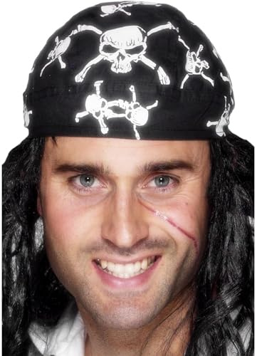 Smiffys Piraten-Kopftuch, Totenkopf und gekreuzte Knochen Design, Vorgeformt