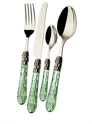 Casa Bugatti Set de 24 Couverts Cristallo Virole Antique Argenté Vert