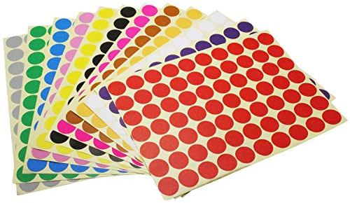 LJY 840 Klebepunkte 19 mm, 12 Farben, 12 Blatt | Je 1 Blatt pro Farbe, 70 runde Punkte pro Blatt; Durchmesser 19 mm