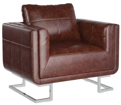 vidaXL Sillón Cuadrado Salón Forma Cubo Cuero Artificial Marrón Patas Cromadas