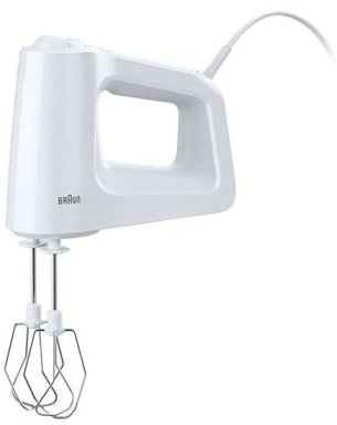 Braun MultiMix 3 HM 3000 Handmixer – Handrührgerät mit 5 Geschwindigkeitsstufen & Turbo-Funktion, inkl. Schneebesen und Knethaken, 450 Watt, weiß