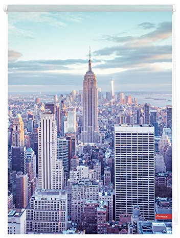 Lichtblick Klemmfix Tageslicht-Rollo mit Motiv, ohne Bohren, Blickdicht, Seitenzugrollo, Made in Germany, New York - Blau 80 x 150 cm (B x L)