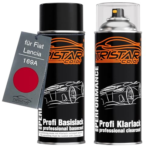 TRISTARcolor Pintura automotriz Set de botes de spray para Fiat/Lancia 169A Rojo Esmalte Pintura base pintura transparente aerosol 400 ml