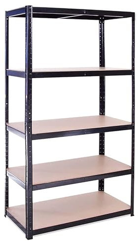 Lagerregal für Garage: 180 cm x 90 cm x 30 cm | Schwarz - 5 Stufig | 175 kg pro Regal (875 kg Kapazität) | 5 Jahre Garantie