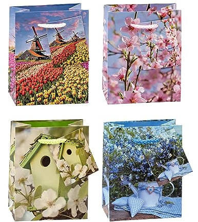 TSI Geschenktüten FRÜHLING, 12er Packung, Größe: Klein (HxBxT 14 x 11 x 6,5 cm), Art. Nr. 83020
