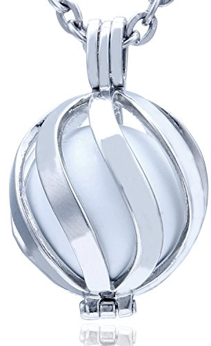 Morella Collar ángel de la Guarda de Acero Inoxidable 70 cm con Colgante Espiral y Bola de resonancia de Color Blanco Ø 16 mm para Damas en Bolsa para Joyas