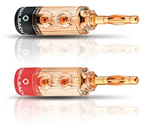 OEHLBACH XXL Fusion Banana - High-End Bananenstecker für Kabel bis 6mm² - Vollmetallstecker, rot/schwarz Kennzeichnung - 4 Stück -gold