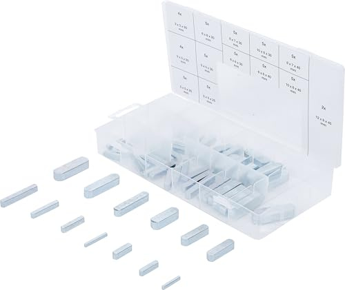 BGS 8141 | Passfedern-Sortiment | 60-tlg. | Carbon-Stahl (C45) | 13 Abmessungen | 3 x 3 x 20 mm bis 12 x 8 x 40 mm | für Naben-Wellen-Verbindungen