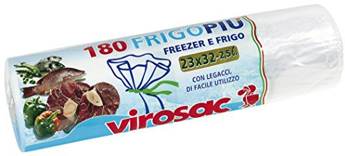 VIROSAC 111981, Frigo Più - Sacchetti per frigo e freezer 23x32, con legacci, 180 pezzi per rotolo