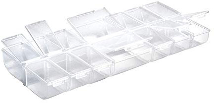 Rayher 3902300 Multi-Sortierbox, 14 Fächer mit Klappdeckeln, 24 x 11 x 2,8cm, praktische Aufbewahrung von verschiedenen Kleinteilen