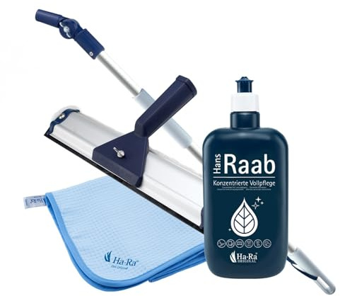 Ha-Ra Fenster-Putz-Set I Fensterwischer Standard 32 cm I Hammer Microfaser-Tuch in 50 x 67 cm I verstellbare Teleskopstange (0,66-1,00m) I Vollpflege 500 ml I Fensterputz-Zubehör