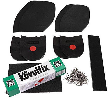 Langlauf Schuhbedarf Grosses Schuhreparatur Set - Schuhsohlen Schuhabsätze - Reparaturstreifen für Sohlenspitzen und Absatzecken - XXL Kövulfix Schuhkleber - Deutsche Schuhreparatur Anleitung