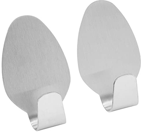 Fackelmann 61216 Lot de 2 Crochets Muraux Adhésifs en INOX pour Torchon de Cuisine, Acier Inoxydable, 3 cm