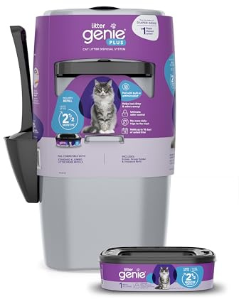 Litter Genie, Argento Secchiello, Ultimate Sistema di smaltimento della lettiera per Gatti, blocca Gli odori, Include Una Ricarica, Metallo, 17 Deep And &quot8x8 Across